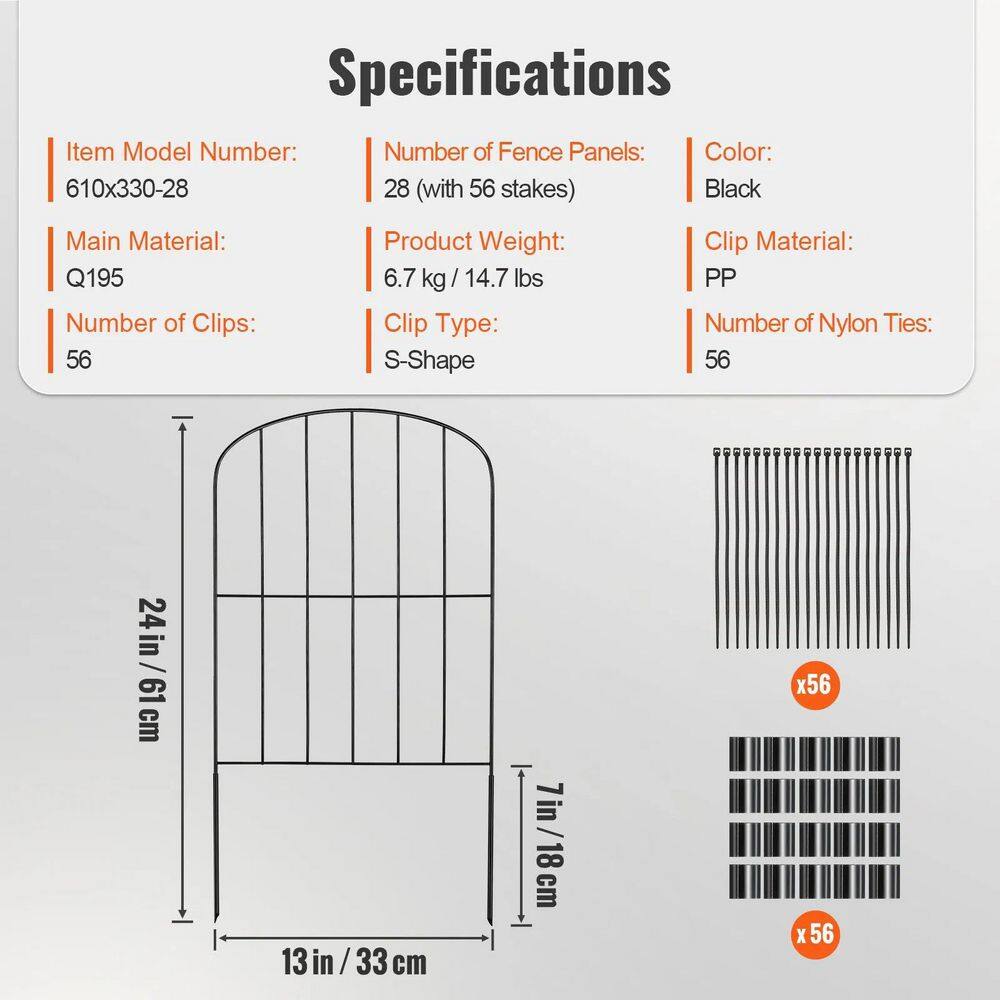 24 in. x 30 ft. Premium Carbon Steel Garden Fence with 28-Pack No Dig, Animal Barrier and Child/Pet Safety Fencing - Hercitys