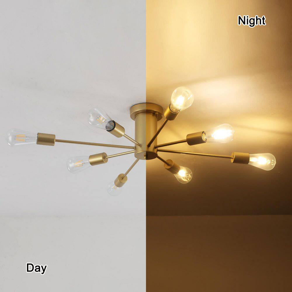 30.07 in. 8-Light Gold Sputnik Transitional Flush Mount Ceiling Lights - Hercitys