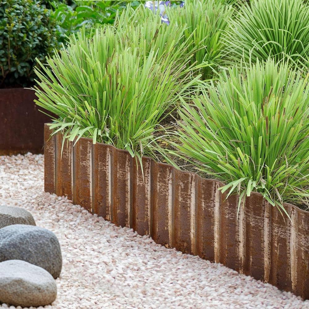 4 in. x 120 in. Sturdy Corrugated Rusty Metal Garden Landscape Border Edging Perfect for Patio DIY - Hercitys