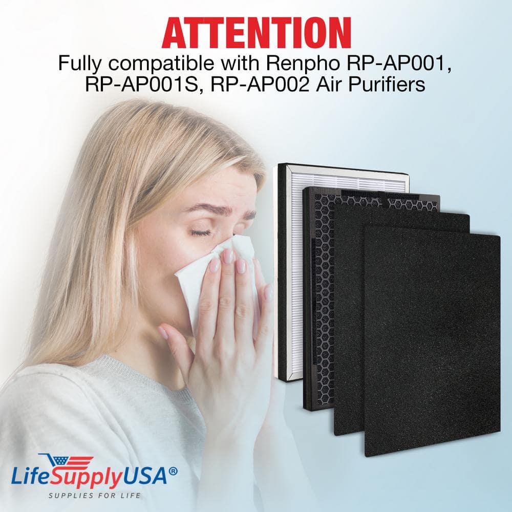 3-in-1 True HEPA Replacement Filter Plus Pre-Filter Plus Carbon Filter Compatible Renpho RP-AP001, RP-AP001S, RP-AP002 - Hercitys