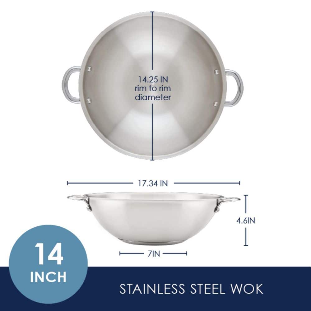 14 in. Professional Stainless Steel Induction Wok, Silver - Hercitys