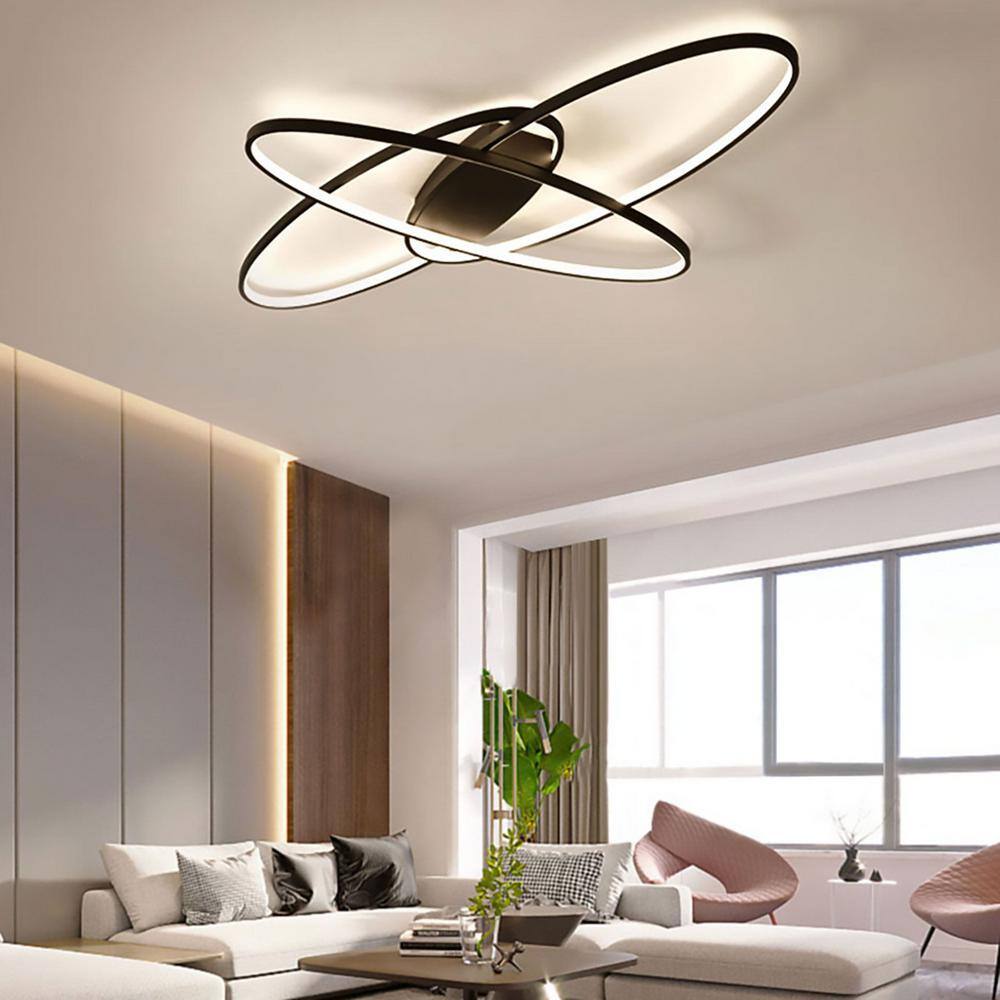 37 in. Black Integrated LED Modern Geometric Flush Mount Ceiling Lamp Fixture - Hercitys