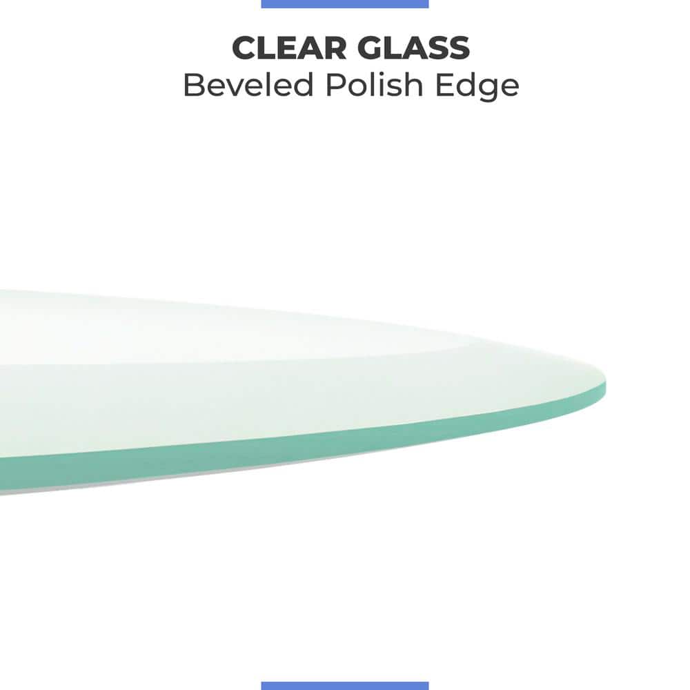 36 in. Clear Round Glass Table Top, 3/8 in. Thickness Tempered Beveled Edge Polished - Hercitys