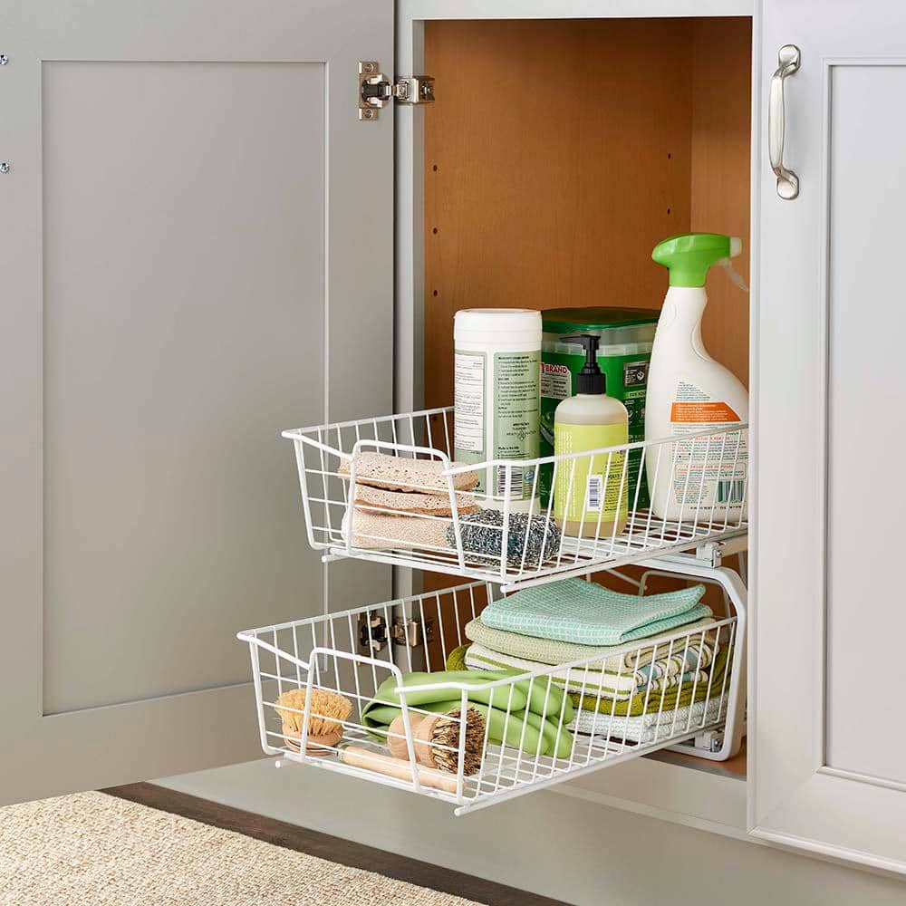 12.11 in. W 2-Tier Ventilated Wire Sliding Cabinet Organizer in White - Hercitys