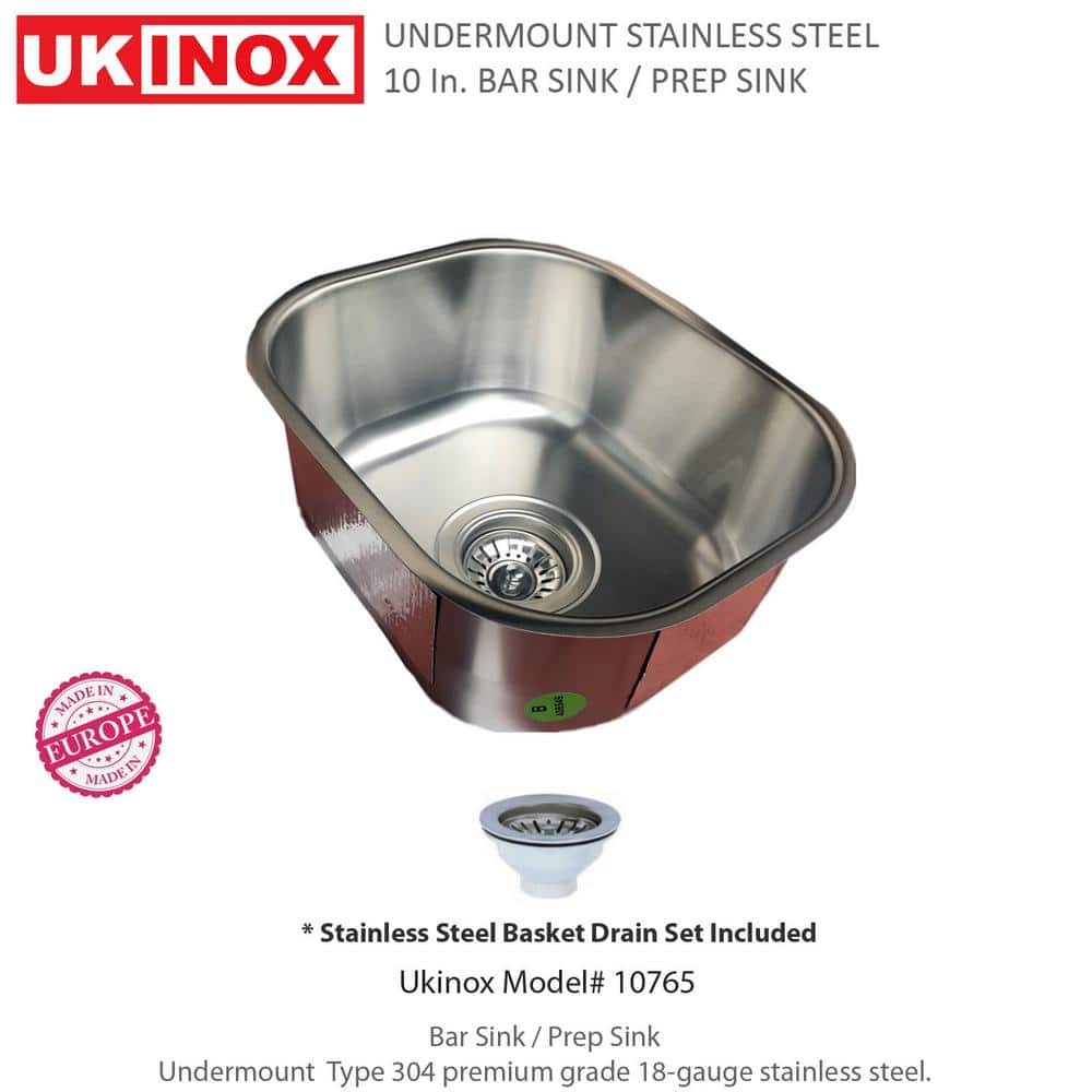 18 Gauge Stainless Steel 10 in. Undermount Bar Sink - Hercitys