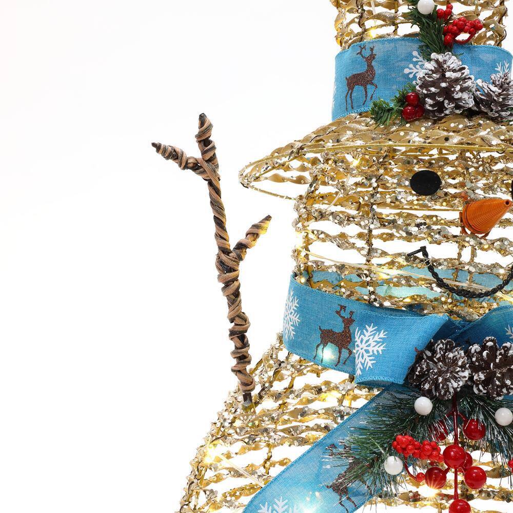 24 in. Snowman Plastic Ribbon Holiday Decoration with Battery Operated Christmas Lights - Hercitys