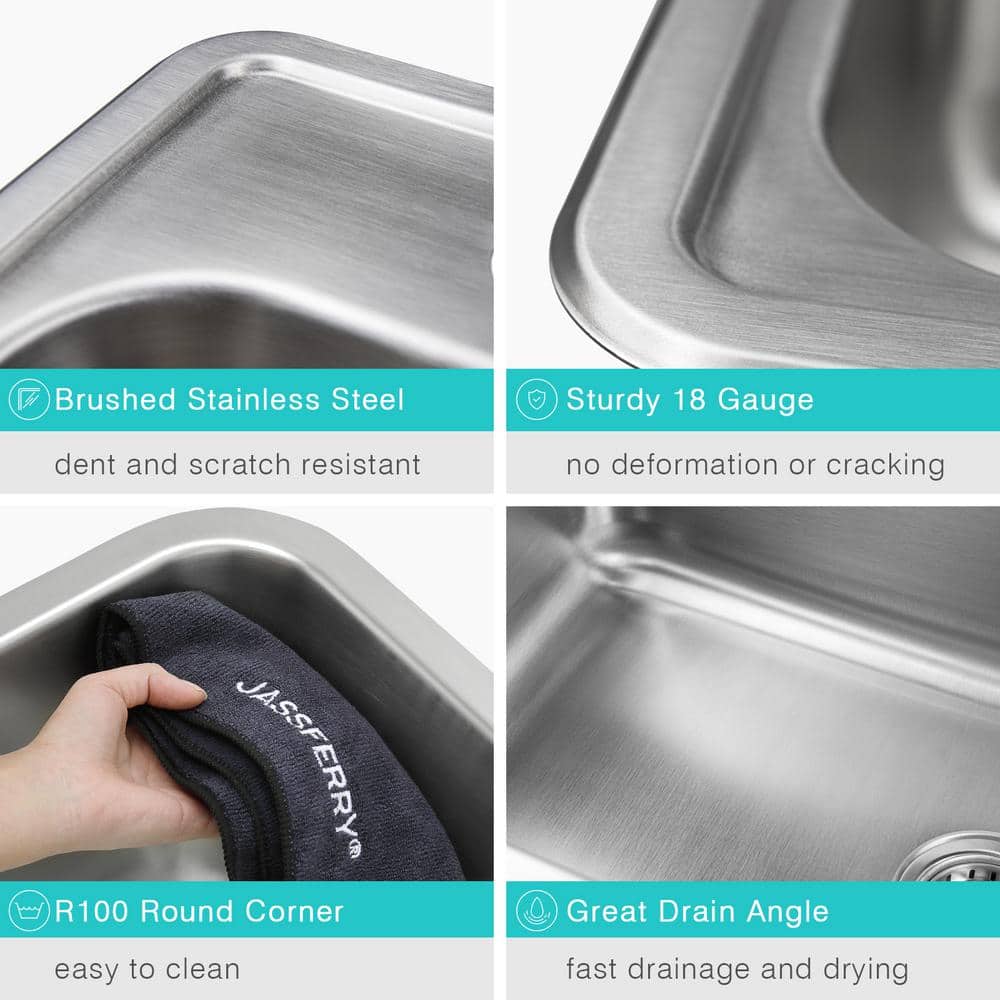 12 in. Depth 18-Gauge Stainless Steel 25 in. Single Bowl Drop-In Kitchen Sink with Bottom Grid - Hercitys