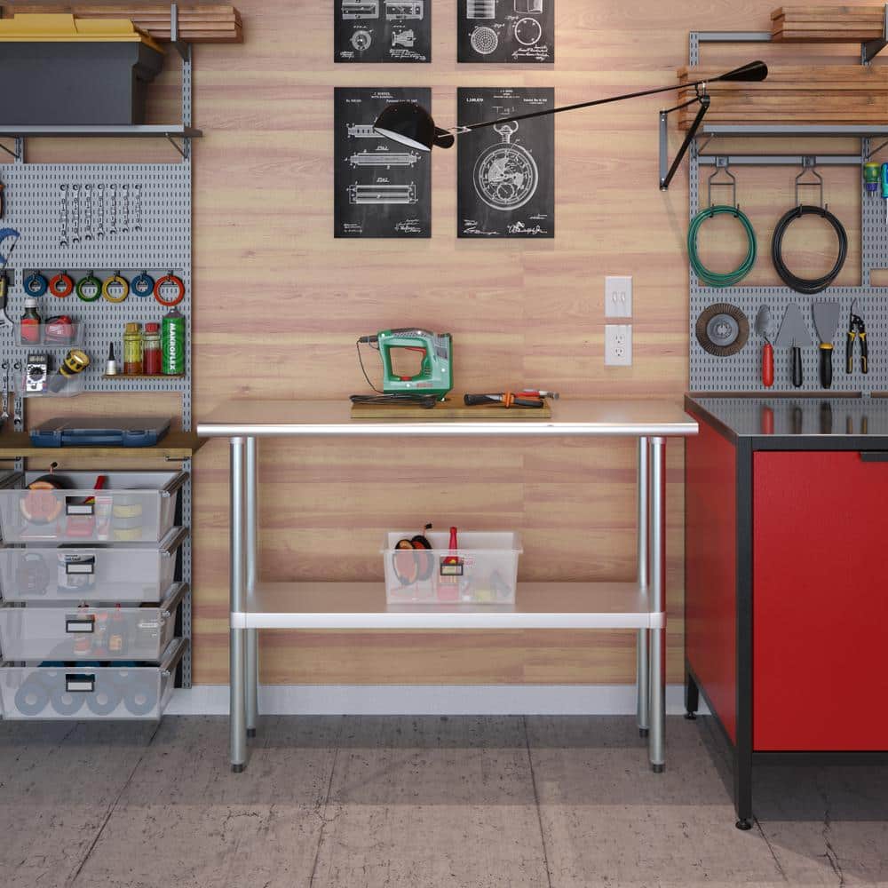 14 in. x 48 in. Stainless Steel Kitchen Utility Table with Adjustable Bottom Shelf - Hercitys