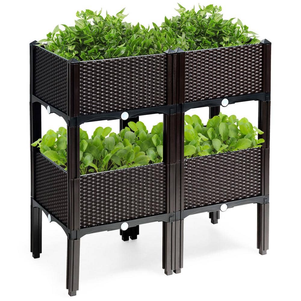 16 in. L x 16 in. W x 17.5 in. H Black Plastic Raised Bed Elevated Flower Vegetable Herb Grow Planter Box (Set of 4) - Hercitys