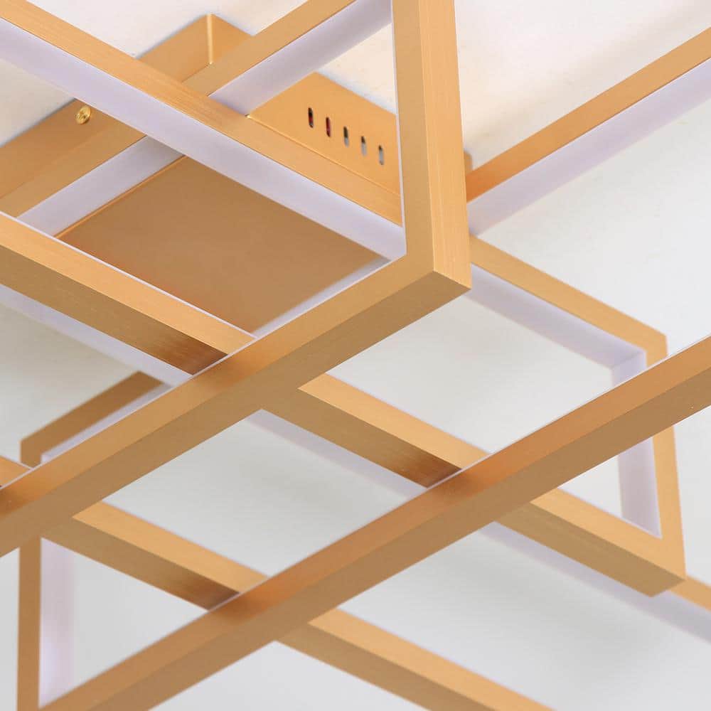 32.2 in. 4-Light Gold Rectangle Dimmable LED Flush Mount with Remote Control - Hercitys