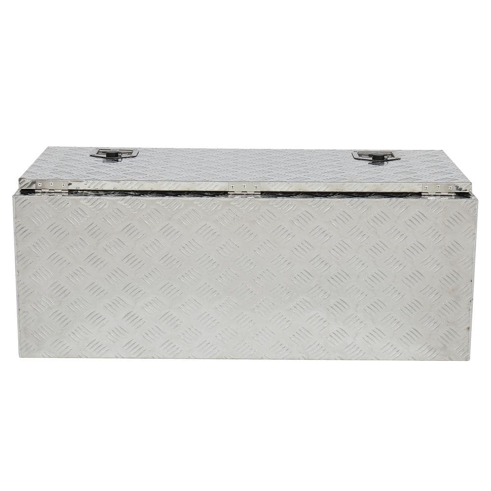 42 in. Silver Diamond Plate Aluminum Underbody Truck Tool Box Double Lock with Key - Hercitys