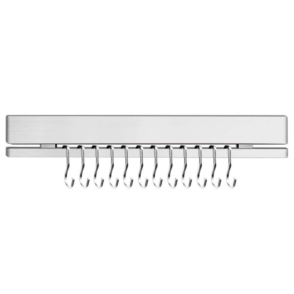 5-Knife 17 in. 304 Stainless Steel Magnetic Knife Strip, Magnetic Knife Bar Rack with 12 Hooks for Fridge and Wall - Hercitys