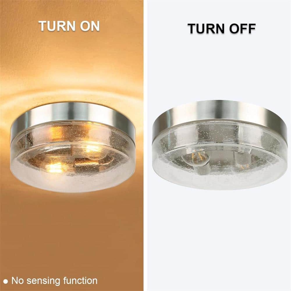 10.75 in. W 2-Light Ceiling Light Fixture Semi-Flush Mount Lighting with Seeded Glass Shade, Bulbs Not Include, Silver - Hercitys