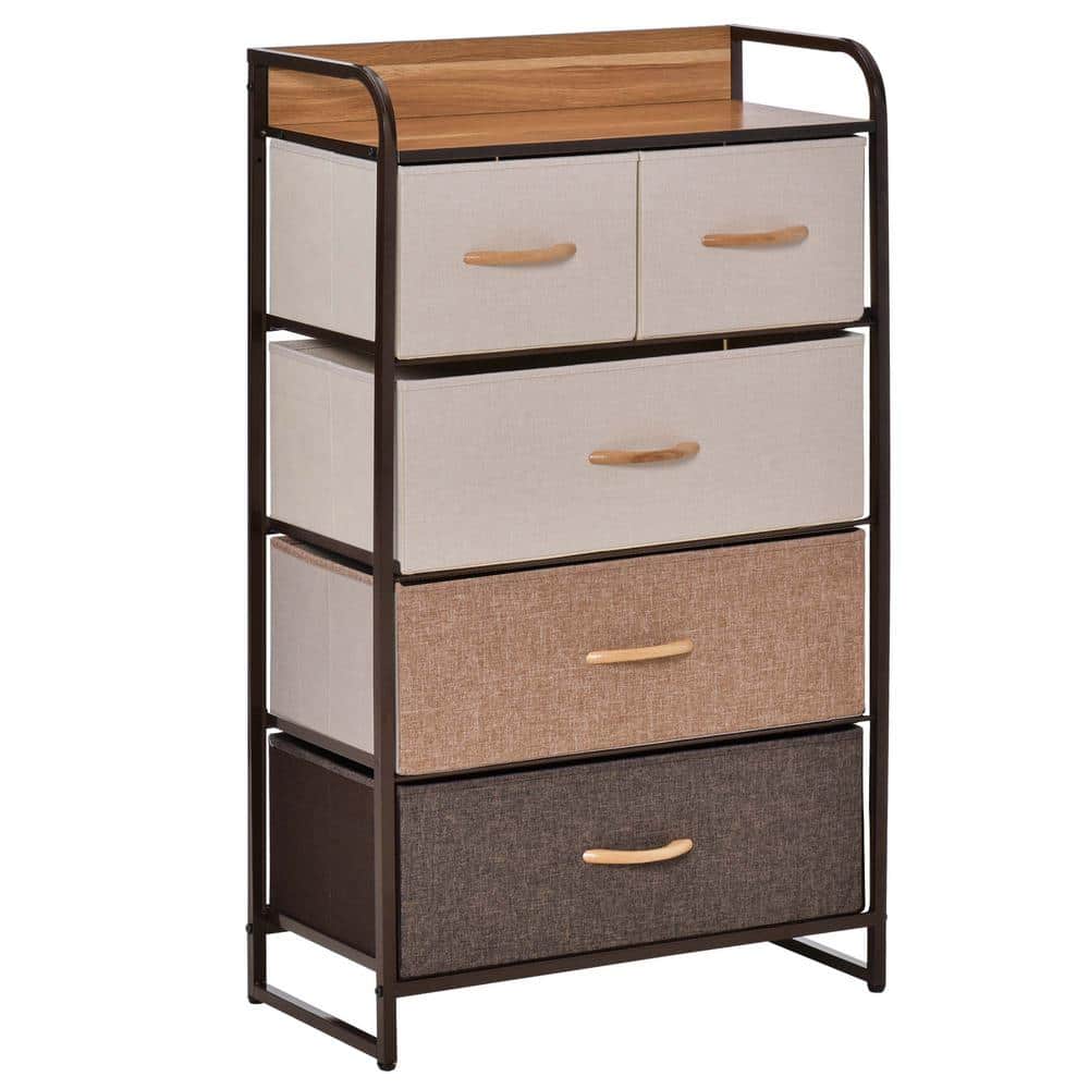 22.75 in. x 11.5 in. x 39 in. 5-Drawer Dresser, Fabric Drawers, 4-Tier Storage Organizer for Bedroom Entryway, Brown - Hercitys