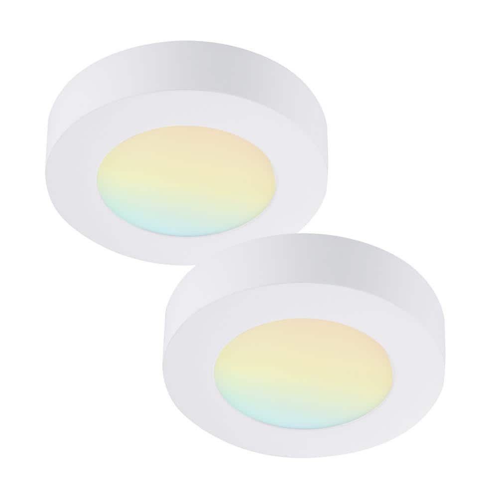 2-Pack 5.5 in. Round Color White Selectable Integrated LED Flush Mount Downlight - Hercitys