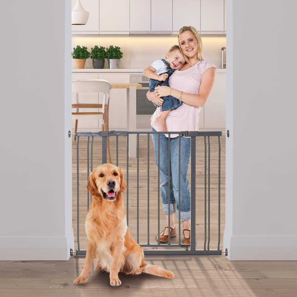 30 in. Tall Metal Ava 29.5 in. to 36.5 in. Wide Pressure Mounted Walk-Thru Baby Gate – Charcoal - Hercitys