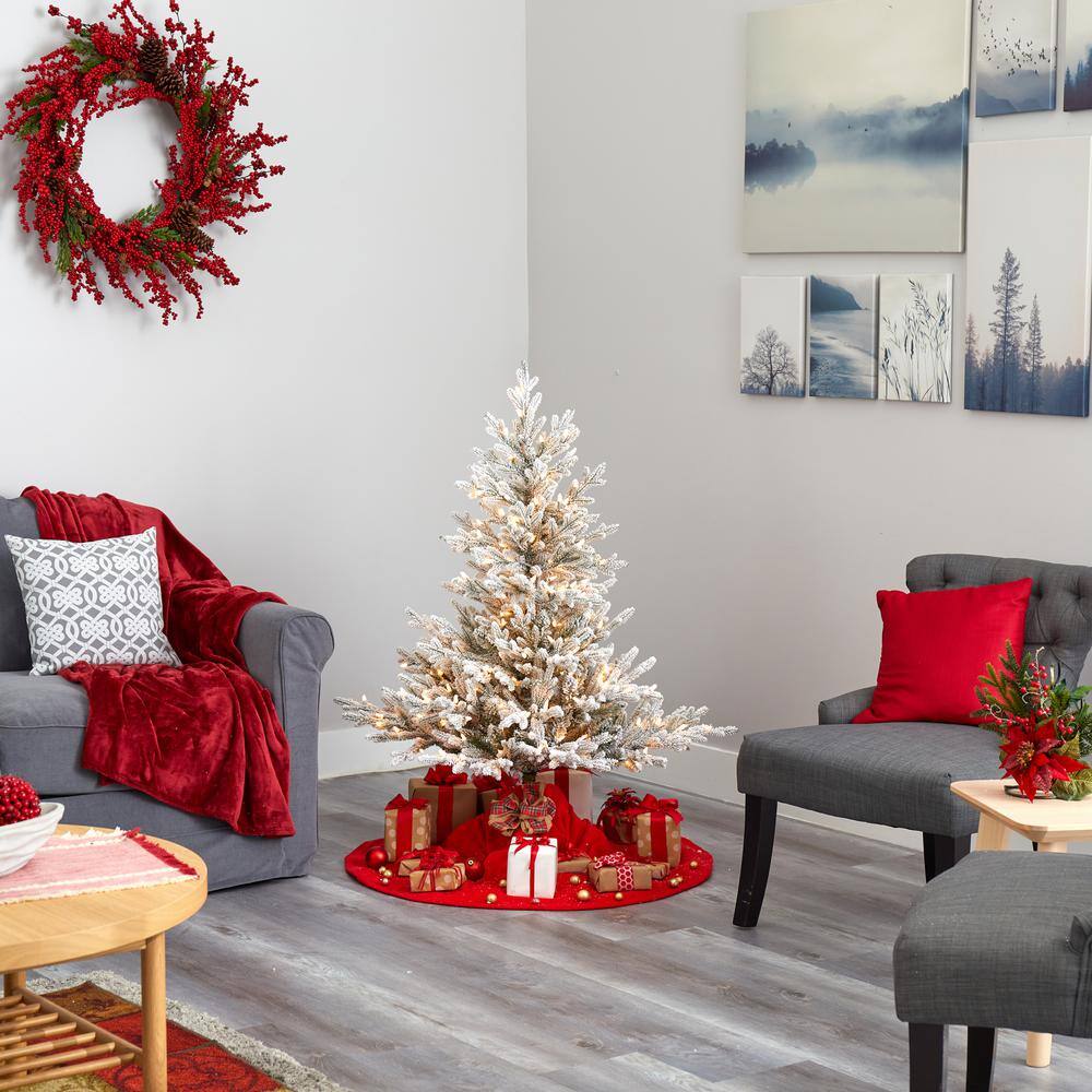 4 ft. Pre-Lit Flocked Fraser Fir Artificial Christmas Tree with 300 Warm White Lights - Hercitys