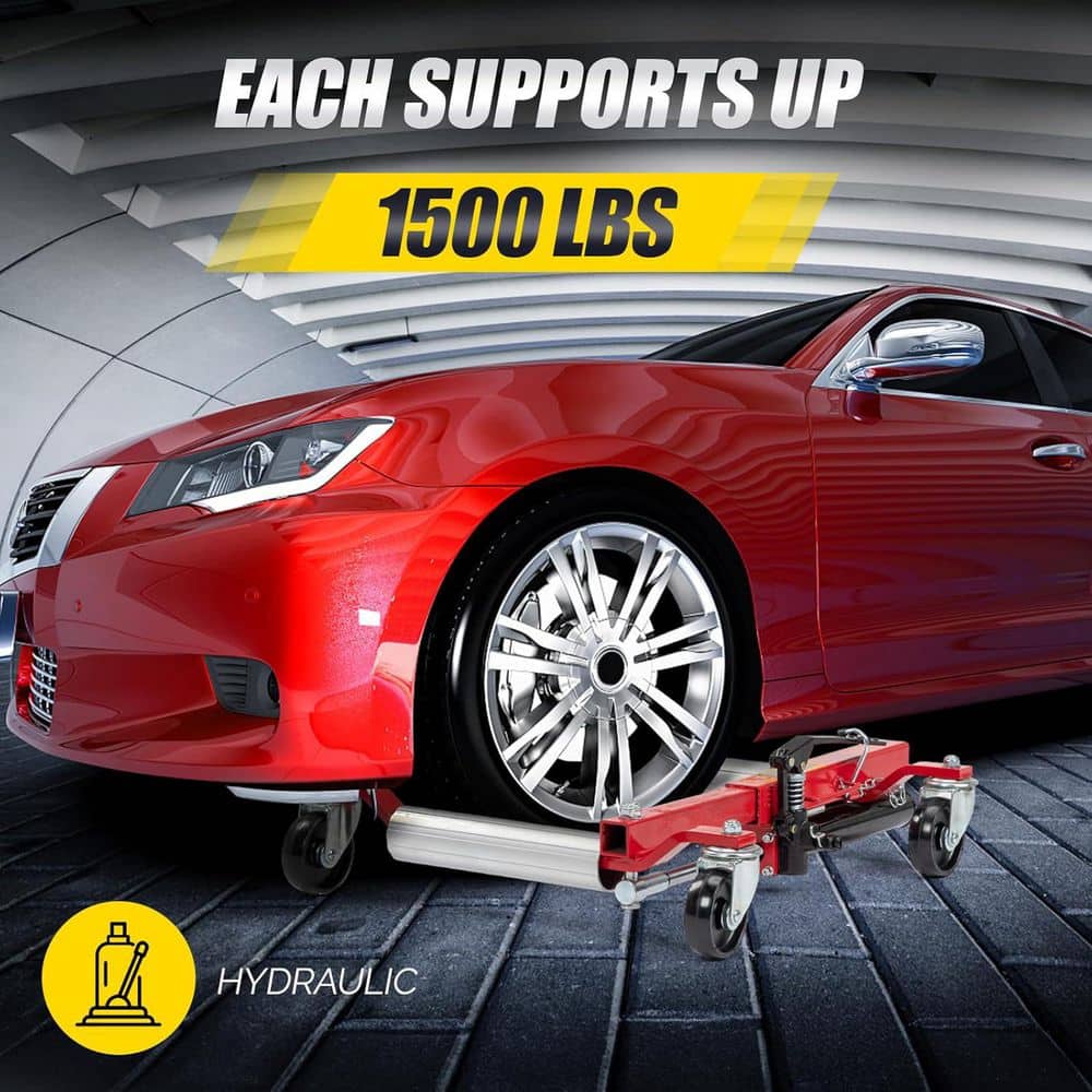 1500 lbs. Capacity Hydraulic Car Wheel Dolly in Red 2-Pack - Hercitys