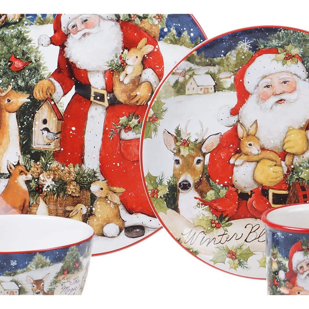 14 in. Magic of Christmas Santa Multicolored Earthenware Rectangular Platter - Hercitys