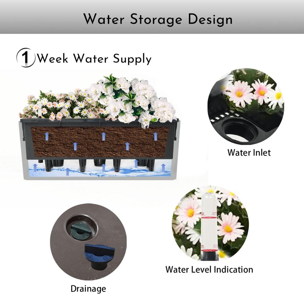 20 in. L x 7 in. W x 7 in. H Grey Rectangular Plastic Rattan Box Planter (4-Pack) - Hercitys