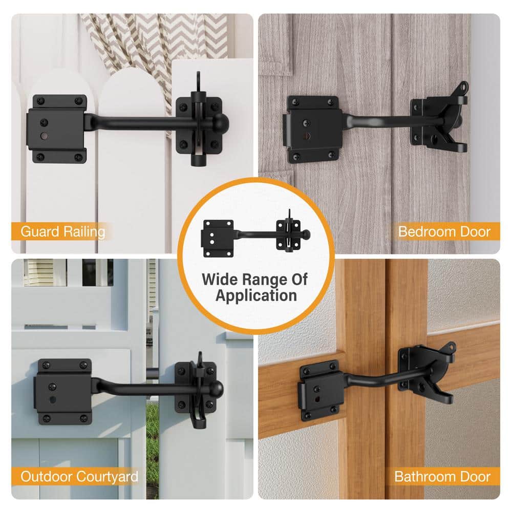 5.8 in. Black Iron Self-Adjusting Gate Latch with Screws - Hercitys