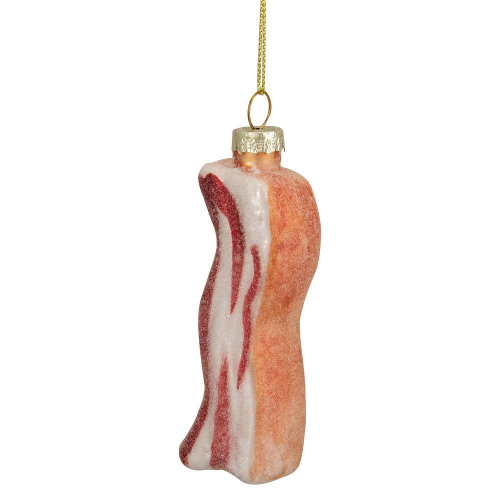 3.5 in. Pink and White Strip of Bacon Glass Christmas Ornament - Hercitys