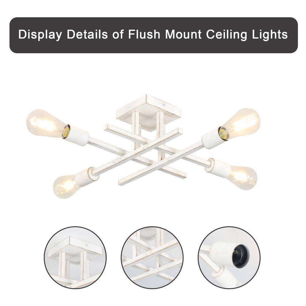 18.11 in. 4-Light Distressed White Modern Sputnik Semi- Flush Mount Ceiling Lights with No Bulbs Included - Hercitys