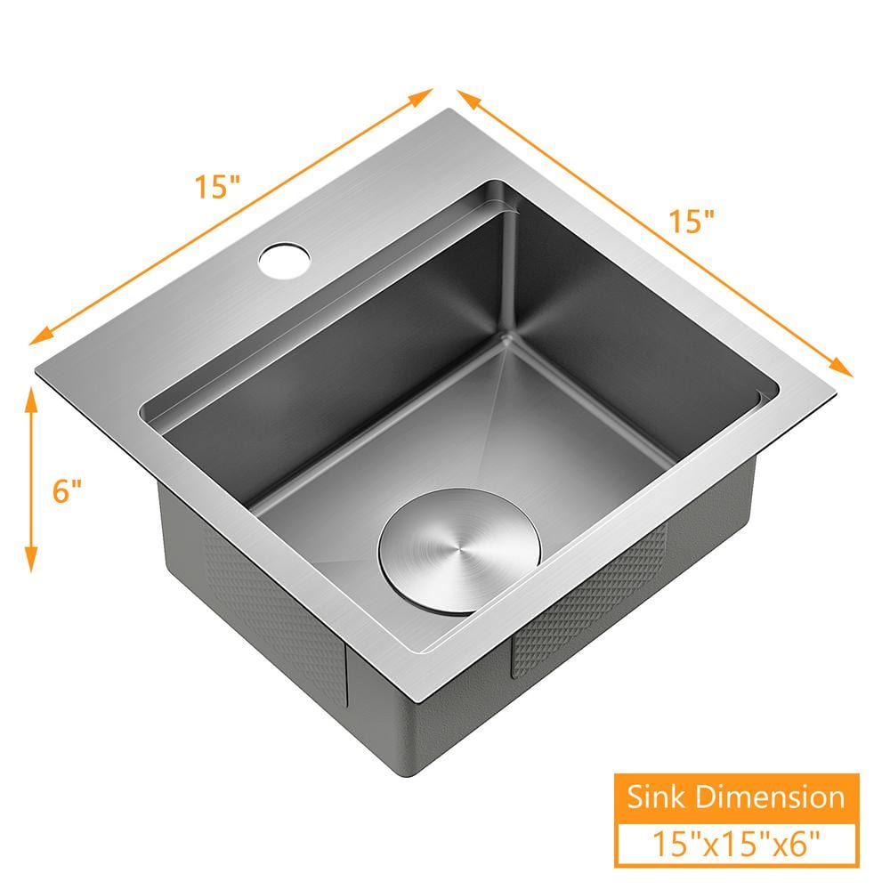 15 in. Drop-In/Undermount Single Bowl Chrome Stainless Steel Kitchen Sink with Cutting Board - Hercitys