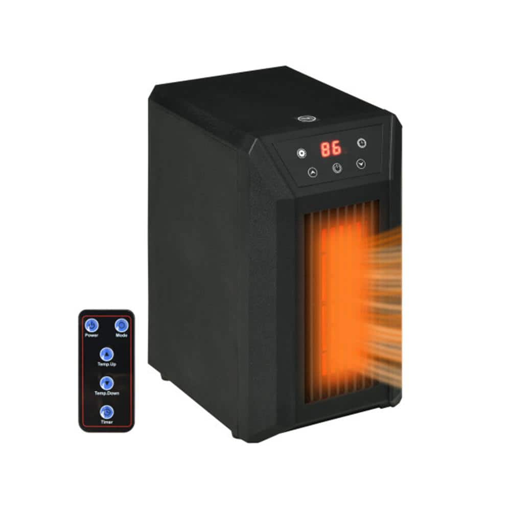 1500W Fast Heating Portable Compact Electric Infrared Space Heater with Remote, 12H Timer, 3 Modes and Thermostat, Black - Hercitys