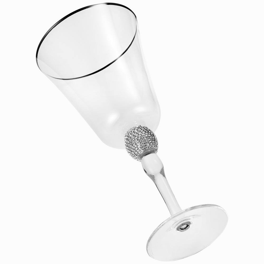 (Set of 6) Wine Glass 14.7 oz. with Rhinestone Design and Silver Rim - Hercitys