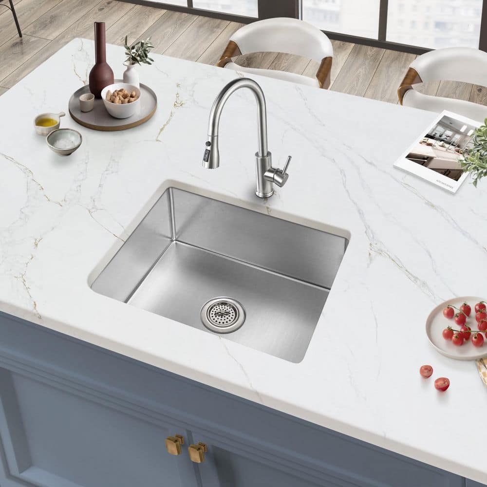 23 in. Single Bowl 18-Gauge Stainless Steel Undermount Small Radius Kitchen Sink - Hercitys