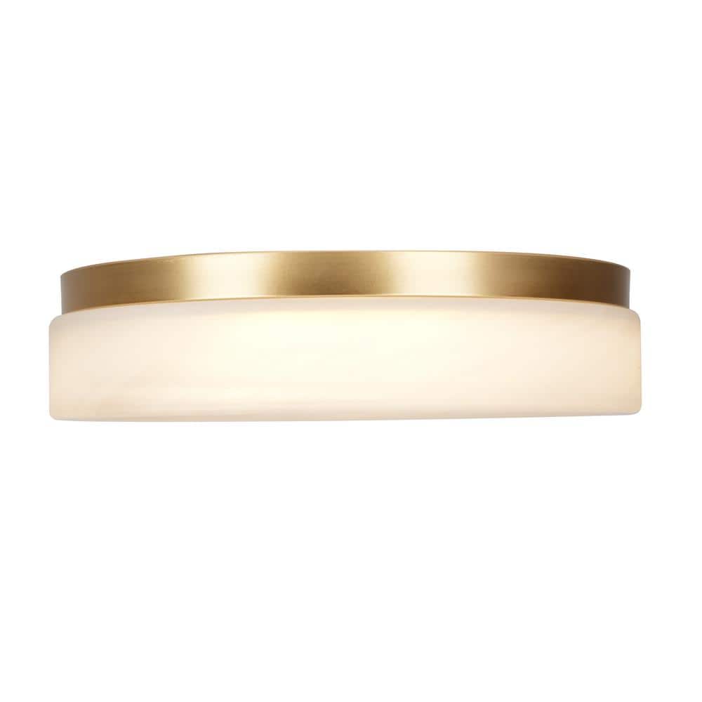 13 in. 24-Watt Modern Brushed Gold-Plated Integrated LED Flush Mount with Alabaster Glass Shade - Hercitys