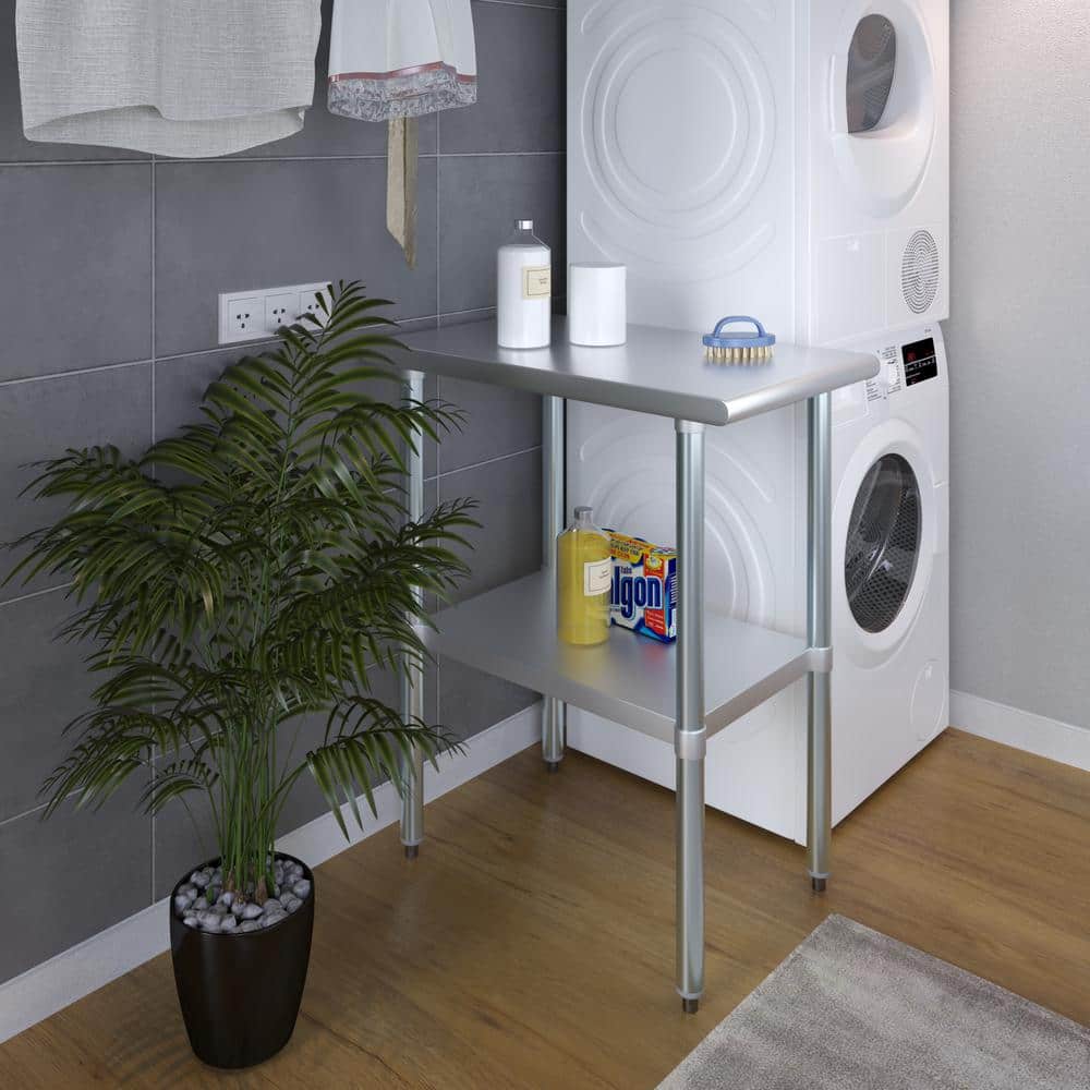 30 in. x 18 in. Stainless Steel Kitchen Utility Table with Adjustable Bottom Shelf - Hercitys