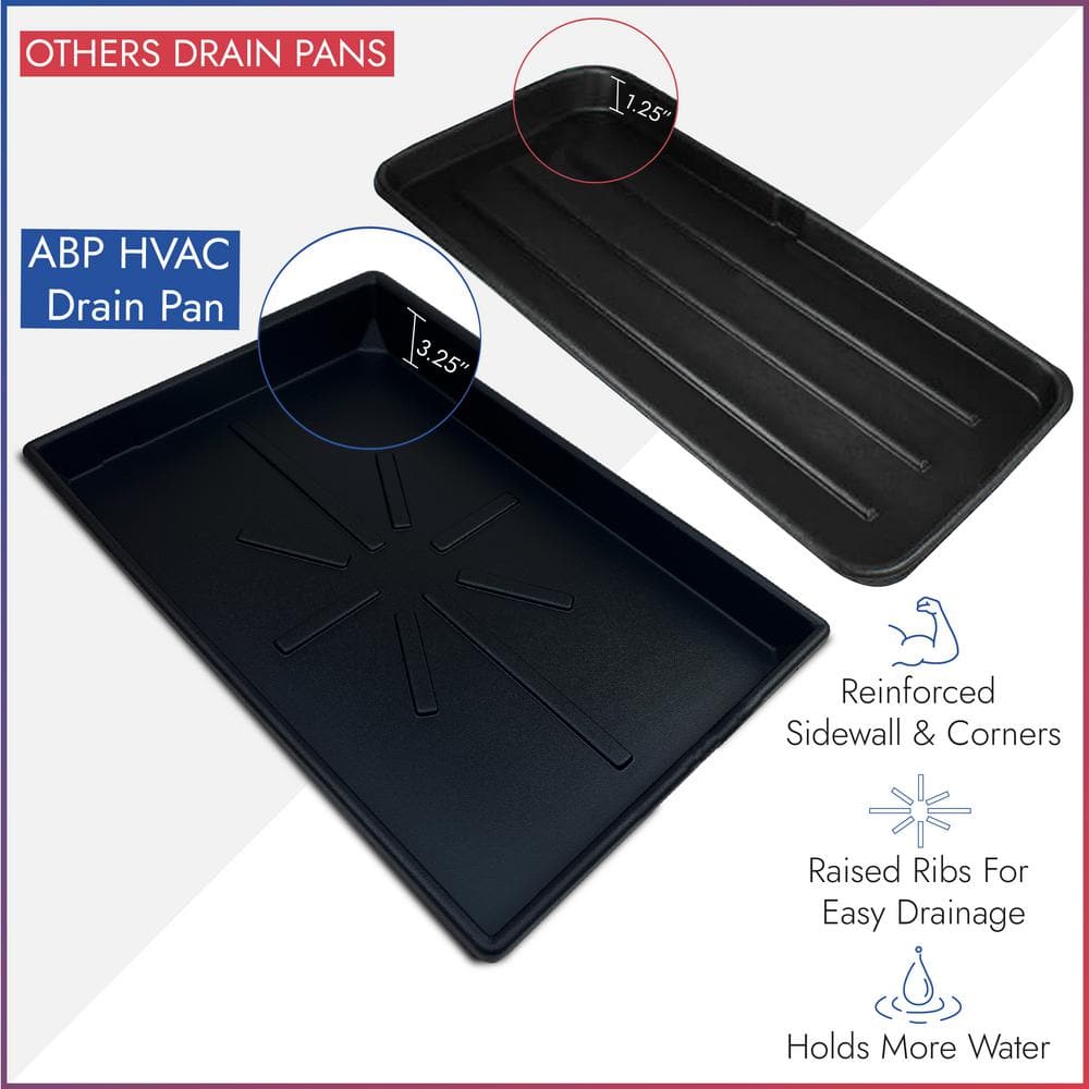 36 in. x 23 in. Heavy-Duty HDPE HVAC Condensate Drain Pan with Drain Hose Adapter - Hercitys