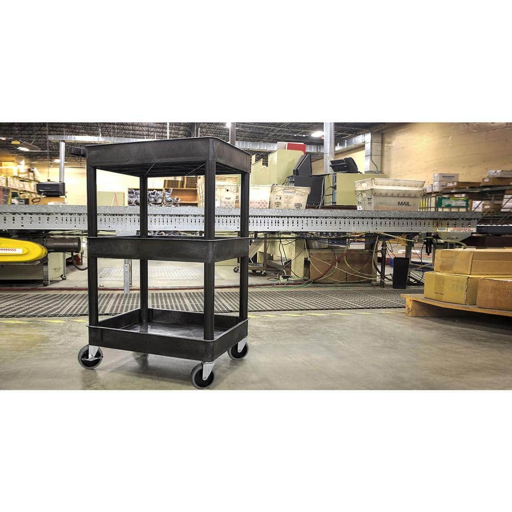 24 in. x 18 in. 3 Tub Shelf Plastic Cart, 4 in. Casters in Black - Hercitys