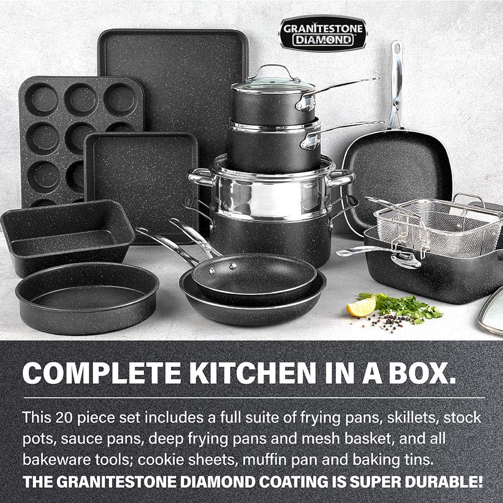 20-Piece Aluminum Ultra-Durable Non-Stick Diamond Infused Cookware and Bakeware Set - Hercitys
