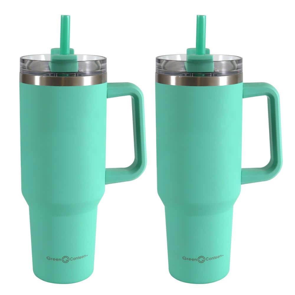 40 oz. Double Wall Stainless Steel Green Tumbler with Handle (2-pack) - Hercitys