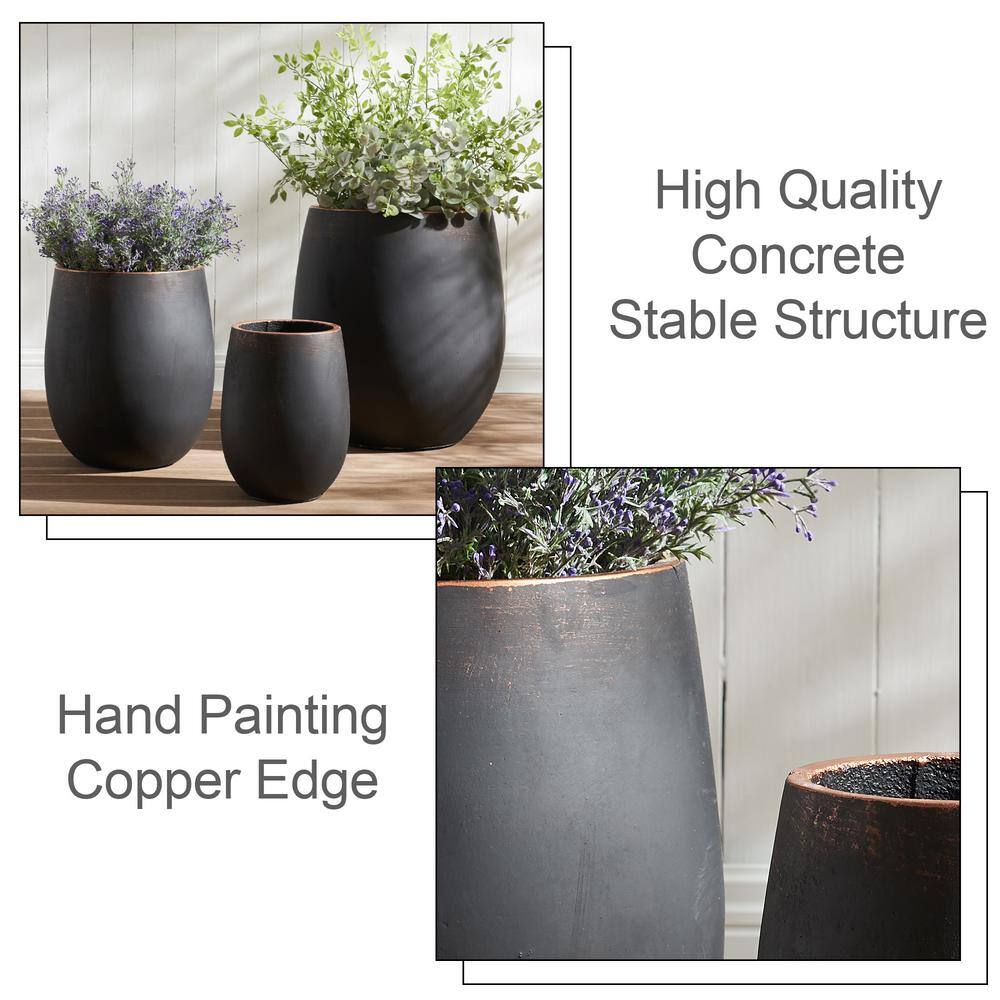 20 in. H Weathered Concrete Tall Planter Pot Black (Set of 3) - Hercitys
