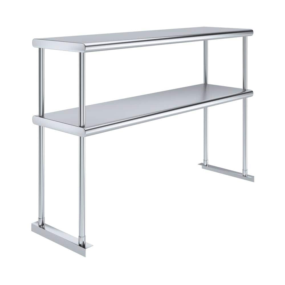 14 in. x 48 in. Stainless Steel Double Over Shelf for Kitchen Utility Table 2-Tier Shelf for Kitchen Prep Table - Hercitys