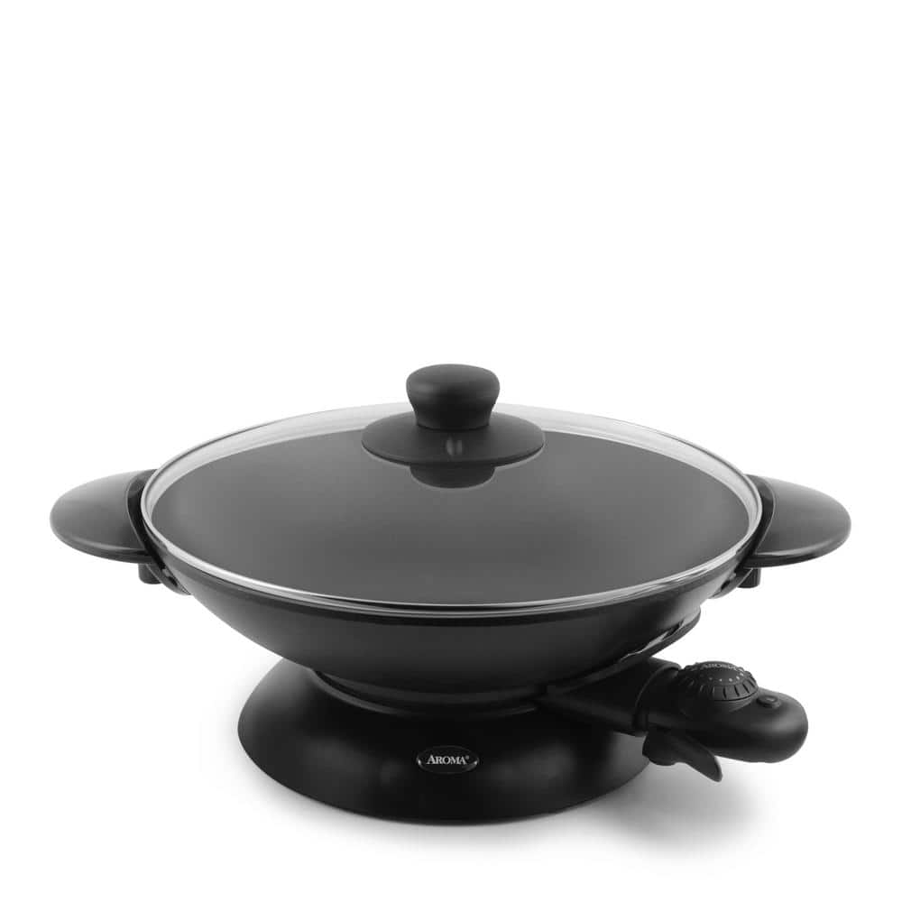 5 Qt. Black Cast Metal Non-Stick Electric Wok with Lid - Hercitys