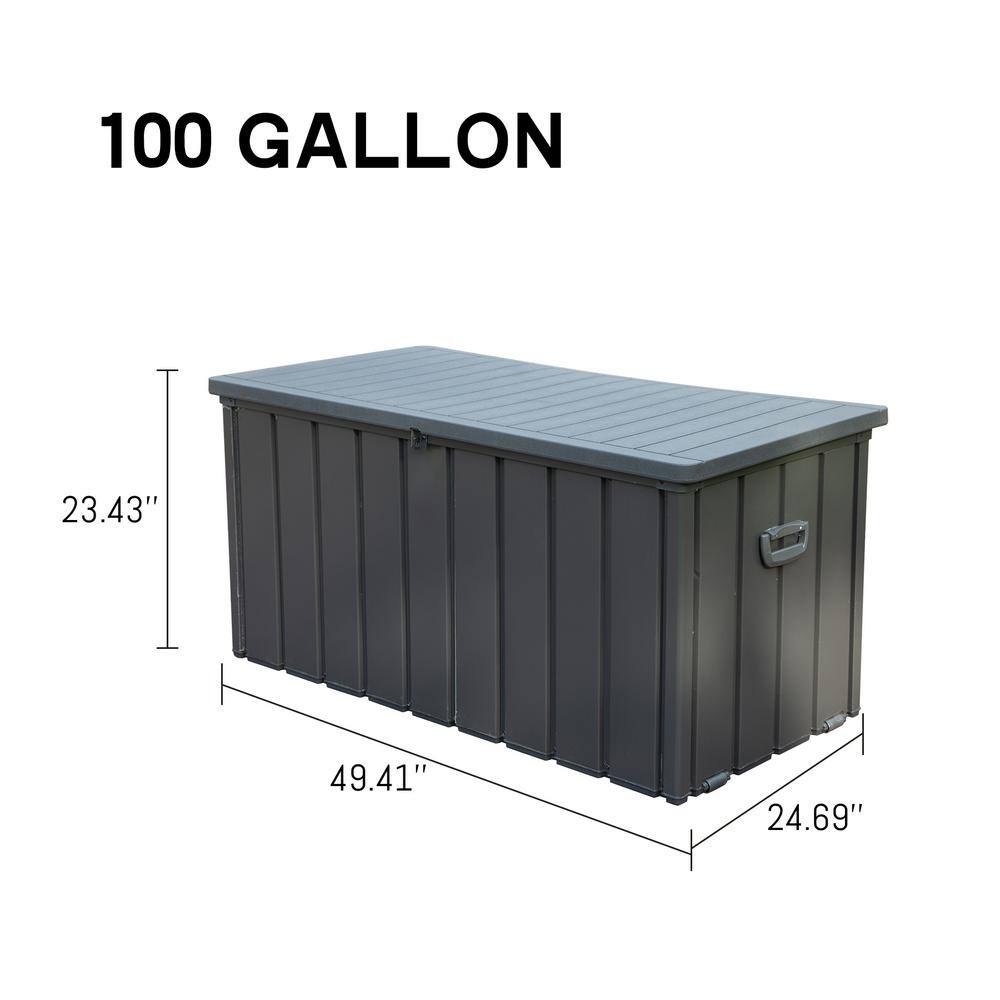 100 Gal. Dark Gray Waterproof Lockable Metal Deck Box with Side Handles and Mobility Rollers - Hercitys