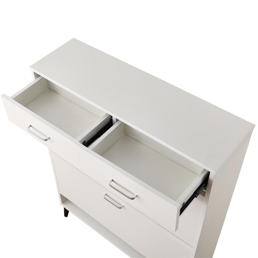 31.49 in. x 9.44 in. x 42.12 in. Freestanding Flip-Flop Shoe Cabinet in White MDF with 2 Flip-Flop-Drawers and 2-Drawers - Hercitys