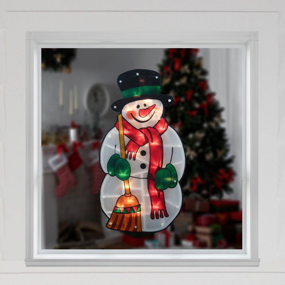17.5 in. Lighted Christmas Snowman with Broom Window Silhouette - Hercitys