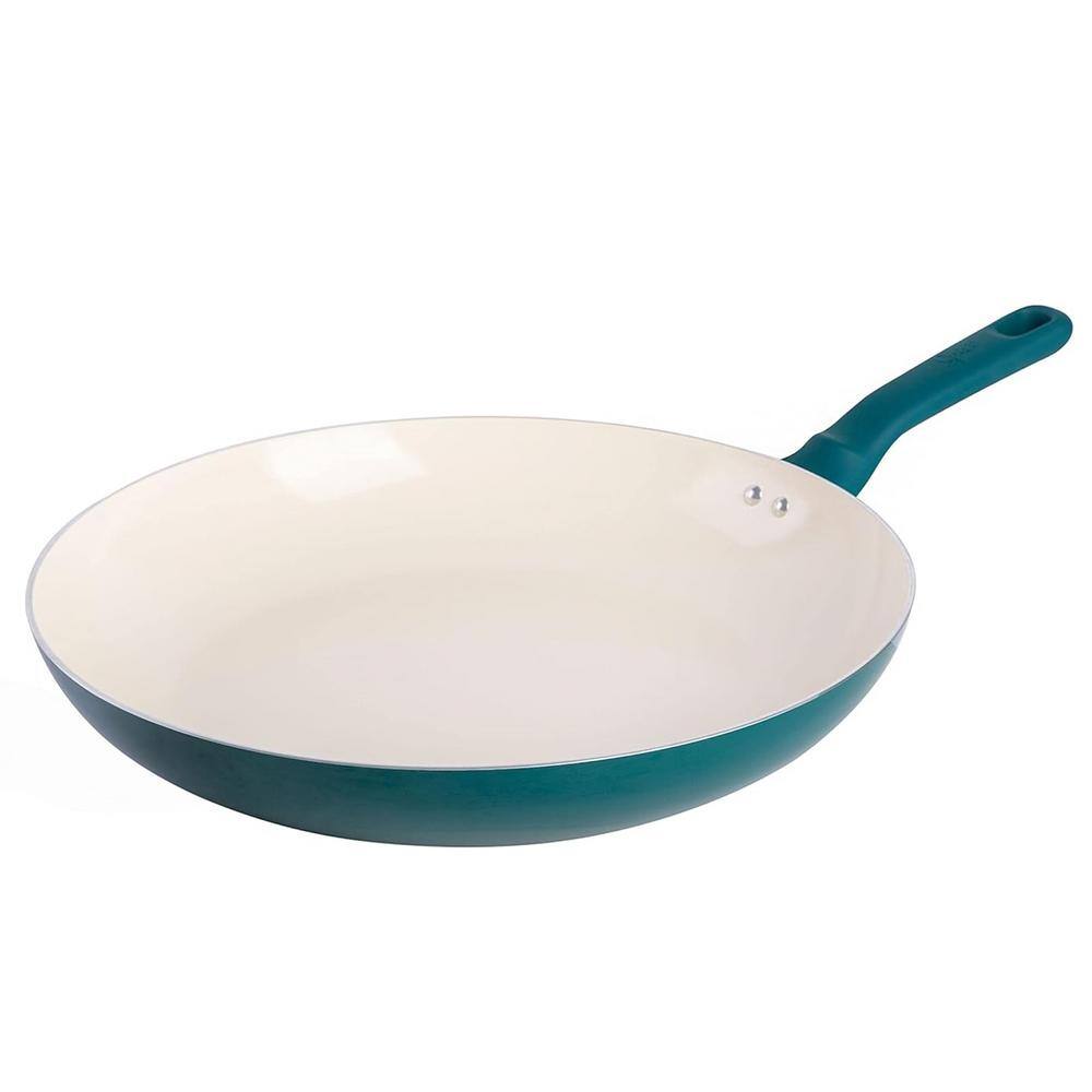 12 Inch Healthy Ceramic Nonstick Aluminum Skillet with Bakelite Handle in Teal - Hercitys