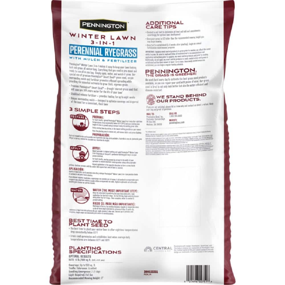 30 lbs. Winter Lawn 3-in-1 Perennial Ryegrass with Mulch and Fertilizer - Hercitys