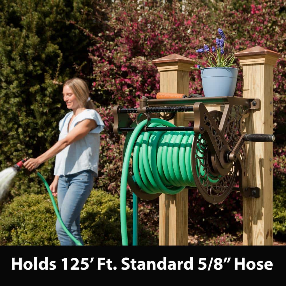125 ft. Bronze Aluminum w/Hose Guide Wall Mounted Garden Hose Reel - Hercitys