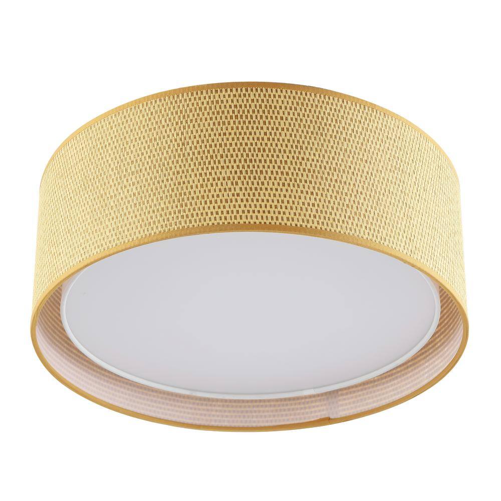 15.7 in. 3-Light Flaxen Shaded Drum Flush Mount, Flaxen Grass cloth Finish - Hercitys