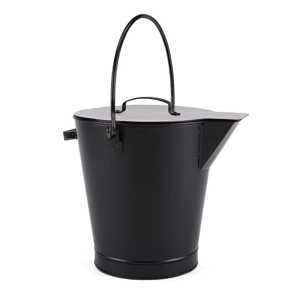 13 in. Tall Black Versatile Round Ash Bucket with Cover and Handles - Hercitys