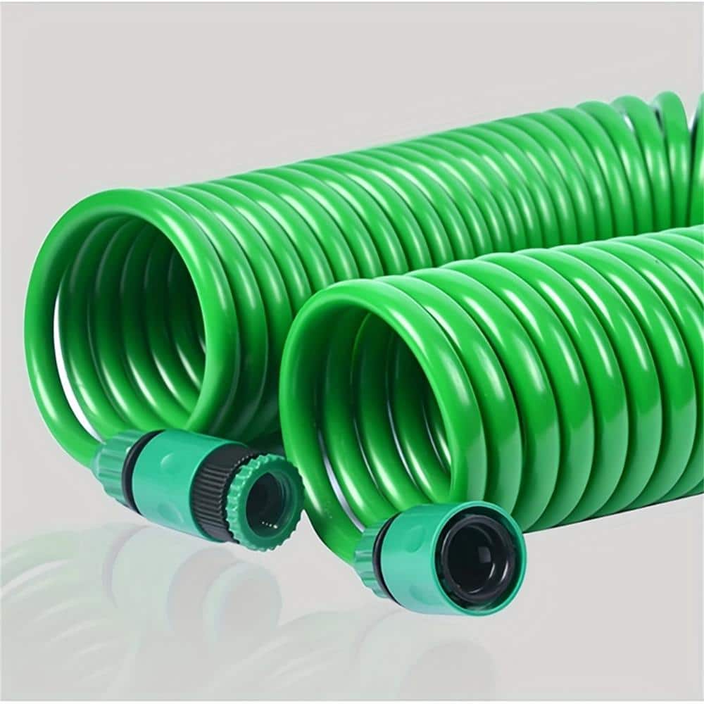 5/8 in. Dia x 50 ft. Green Recoil Garden Hose Brass Connector Coiled Water Hose Light-Weight 10 Patterns Spray Nozzle - Hercitys