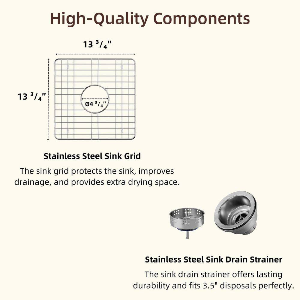 18 in. White Undermount Kitchen Sink, Dual Mount Square Fireclay Sink, Deep Single Bowl with Grid and Drain Strainer - Hercitys